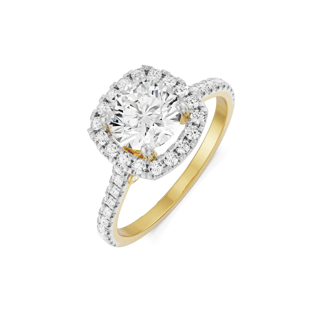 18K Yellow Gold Sherlyn 1 Carat Diamond Ring with Cushion Halo