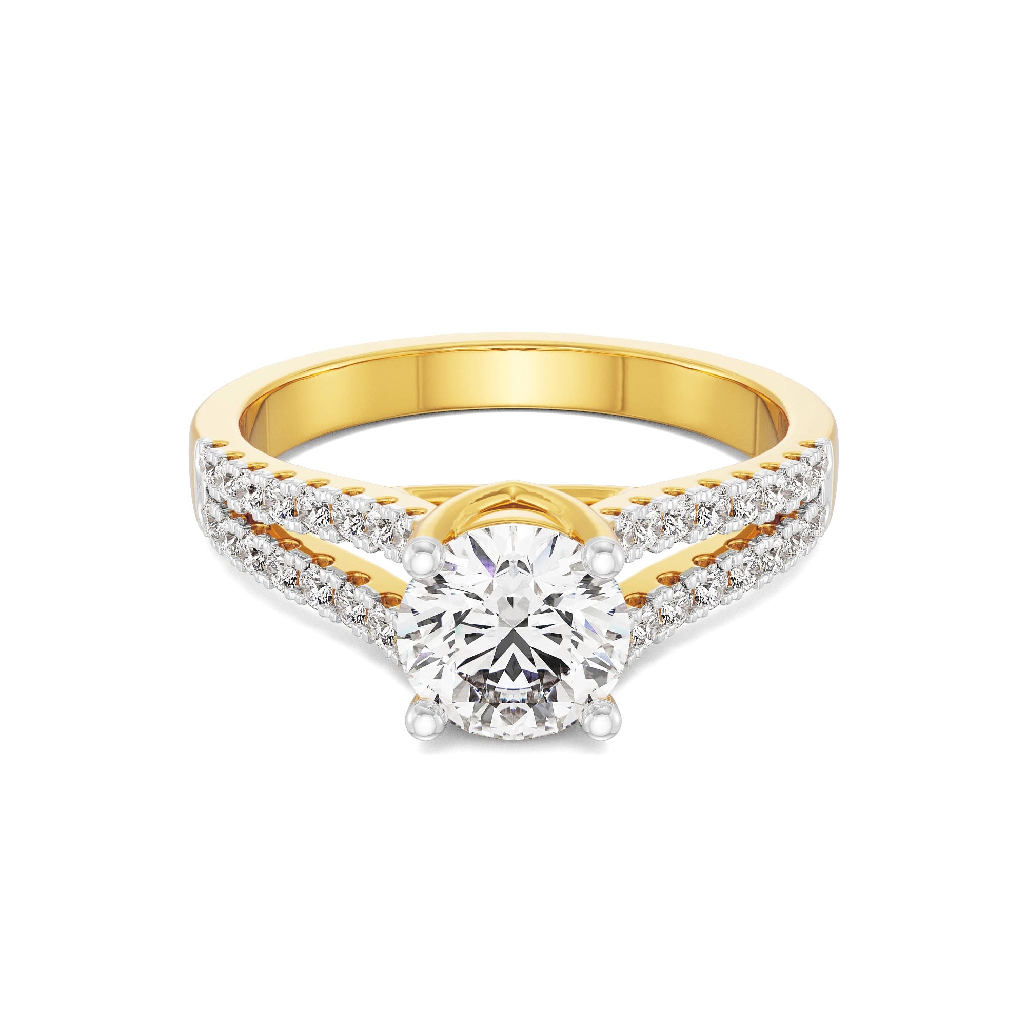 18K Yellow Gold Split Shank Diamond Engagement Ring La Joyeria