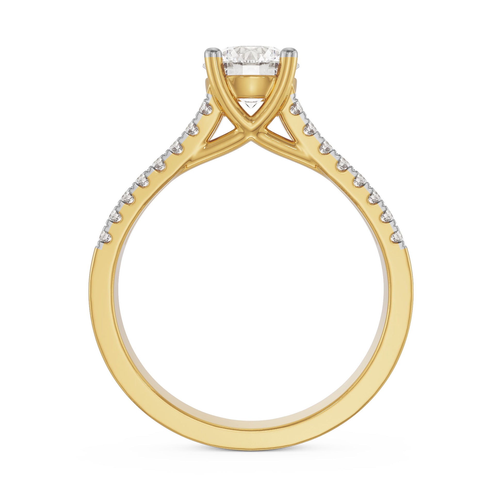 18K Yellow Gold Split Shank Diamond Engagement Ring Side-Back View La Joyeria