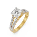 18K Yellow Gold Split Shank Diamond Engagement Ring Side View La Joyeria