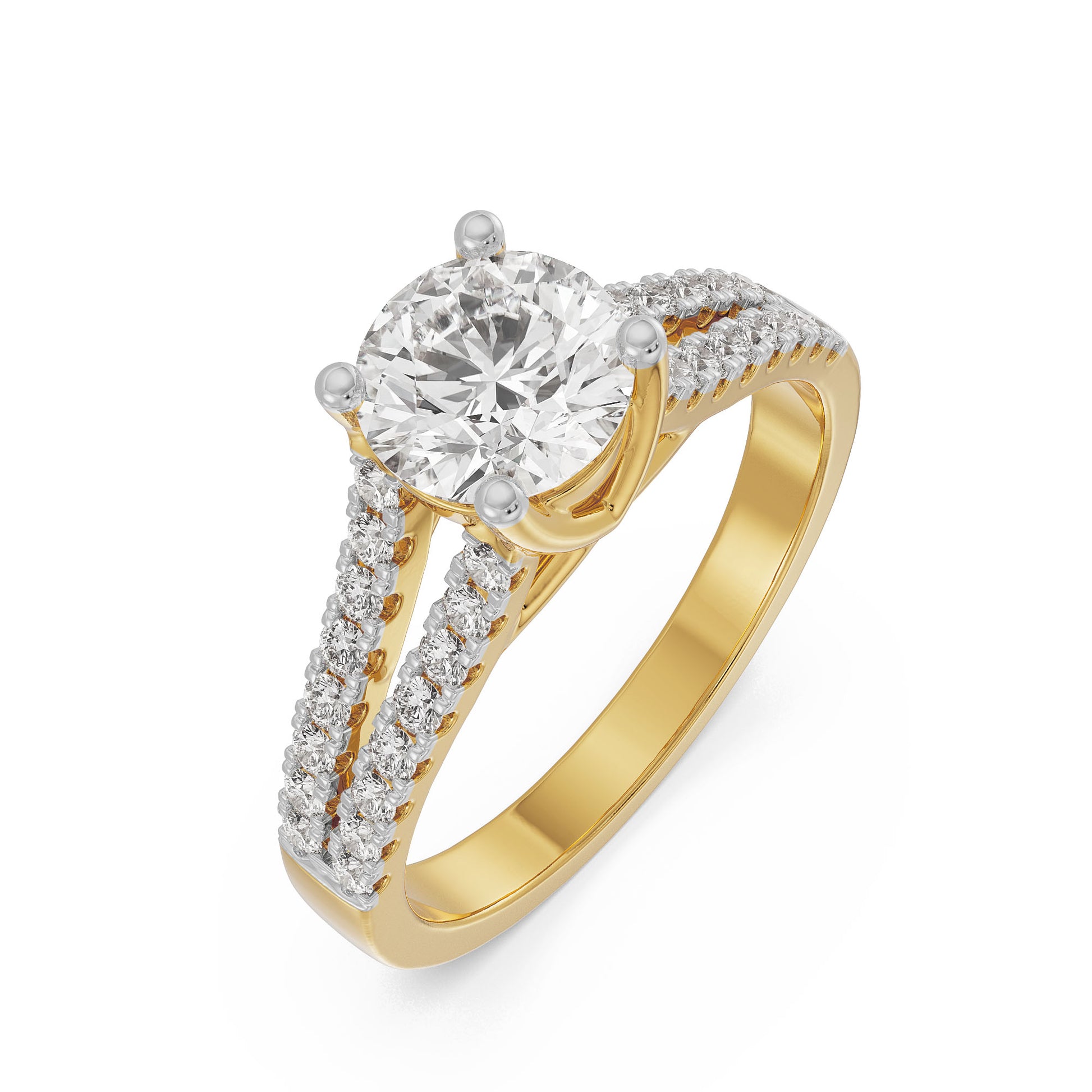 18K Yellow Gold Split Shank Diamond Engagement Ring Side View La Joyeria