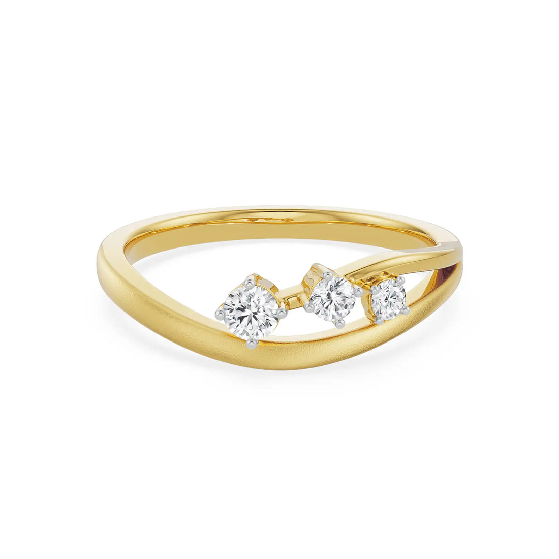 18K Yellow Gold Three Stone Diamond Bypass Ring with Dual Finish