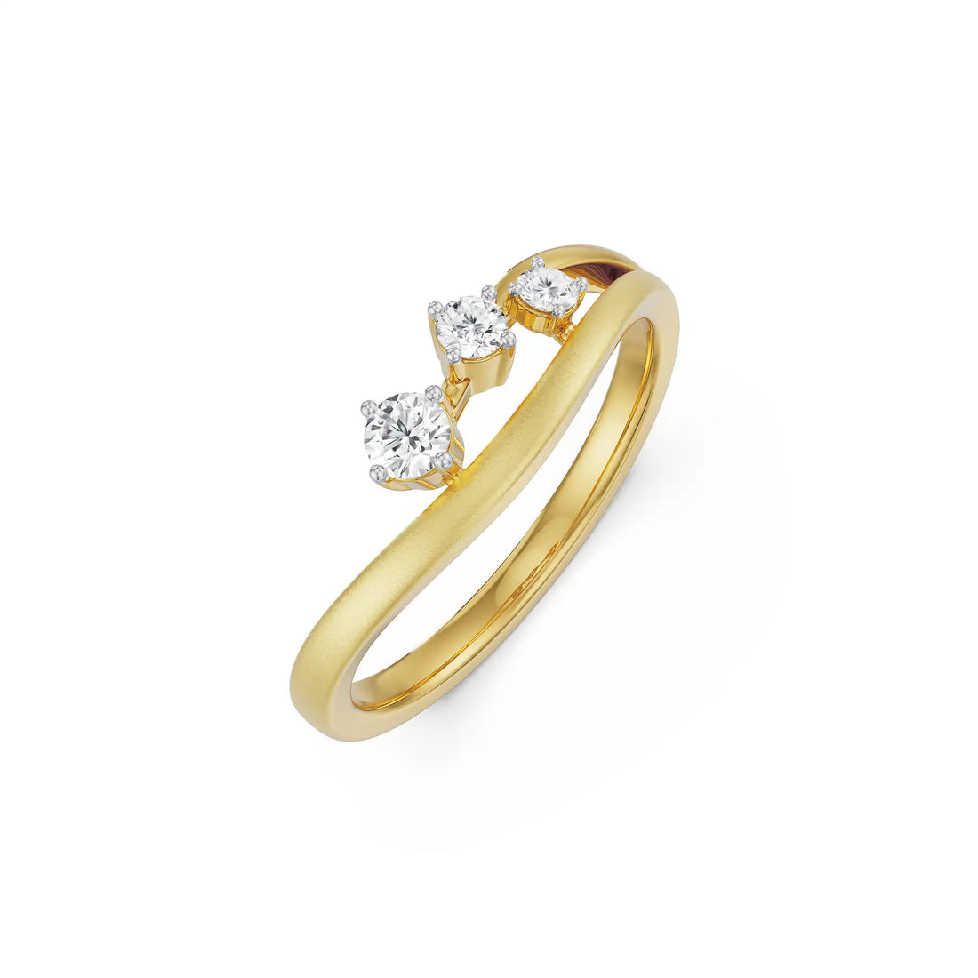 18K Yellow Gold Three Stone Diamond Bypass Ring with Dual Finish
