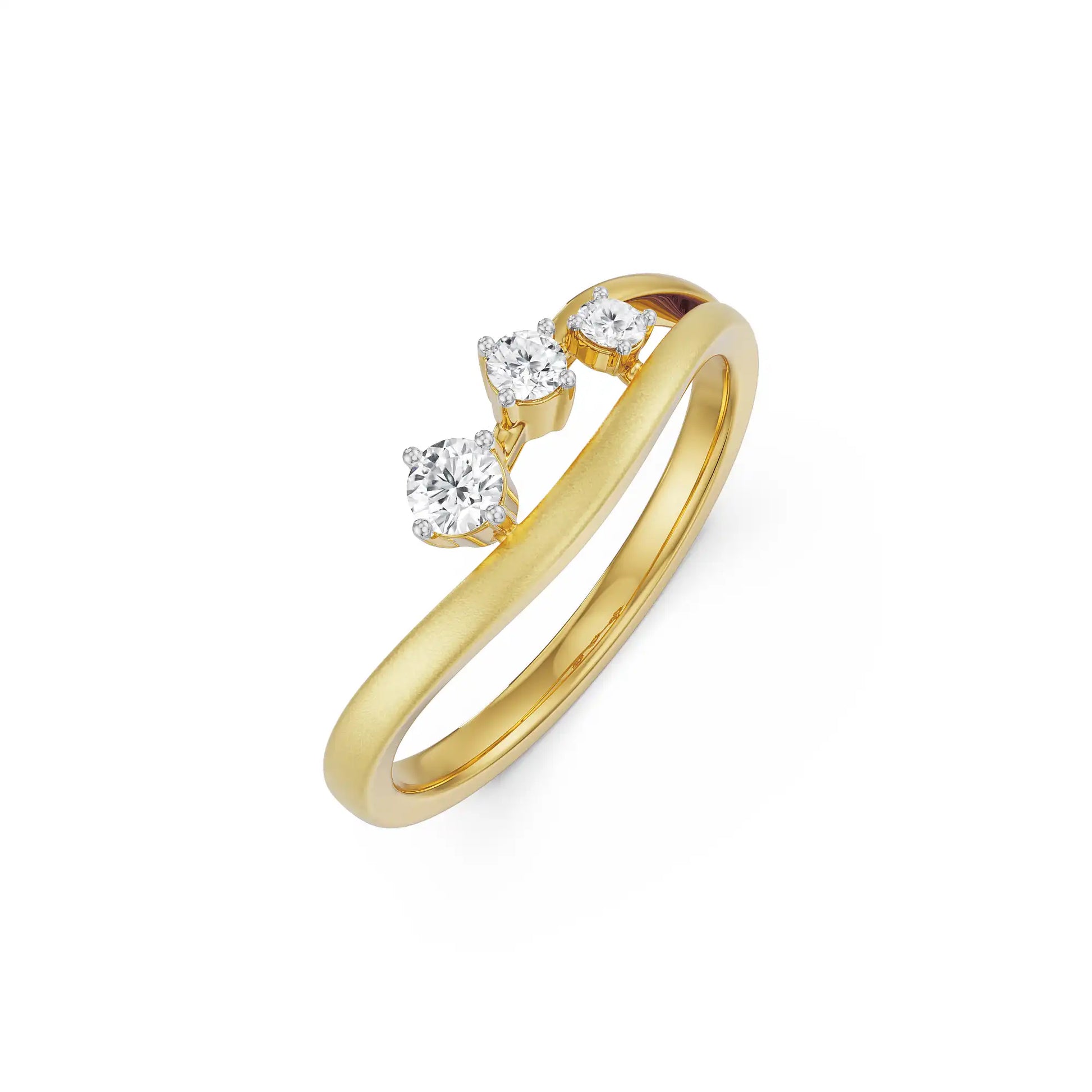 18K Yellow Gold Three Stone Diamond Bypass Ring with Dual Finish Front View