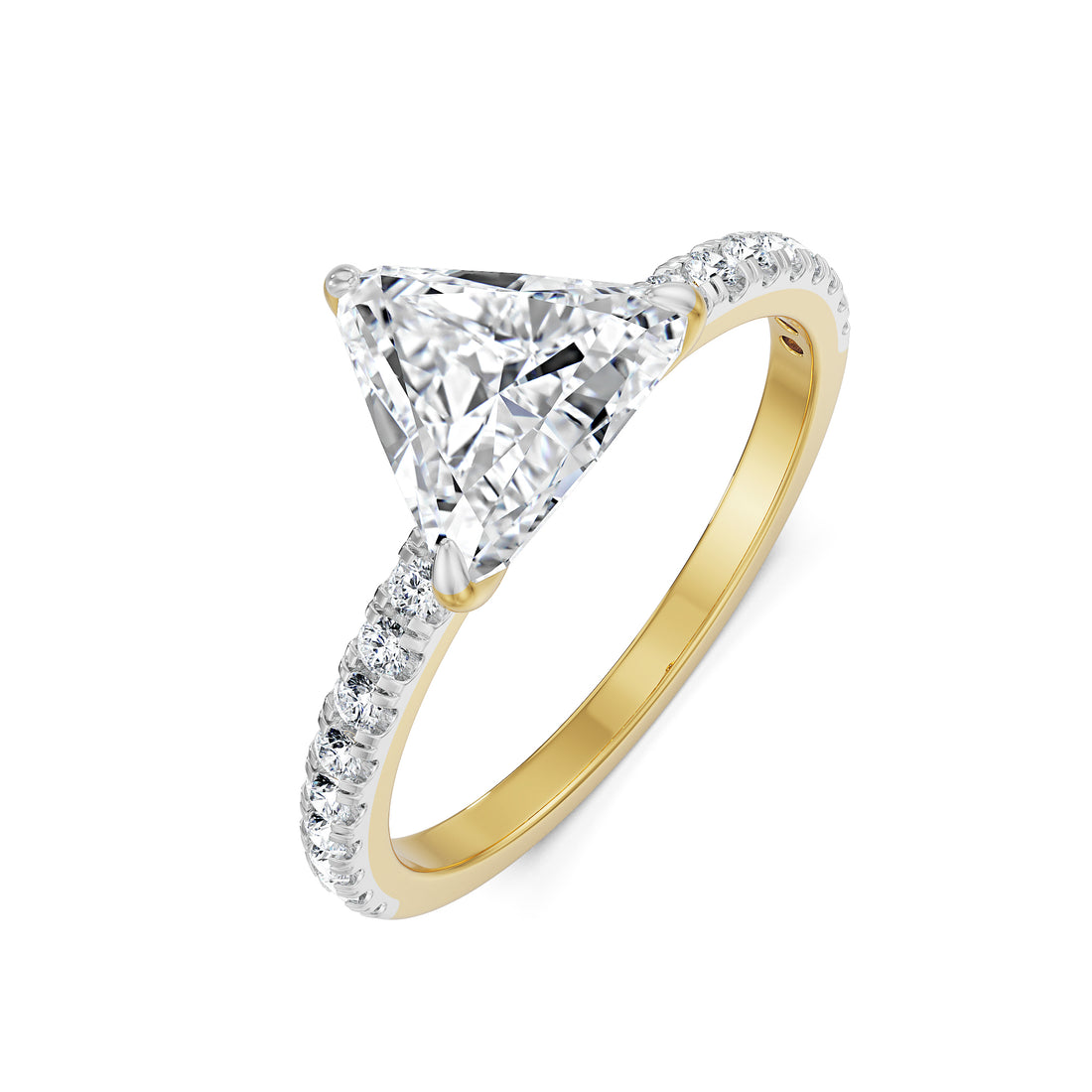 18K Yellow Gold Trillion Cut Diamond Ring with Pave Band