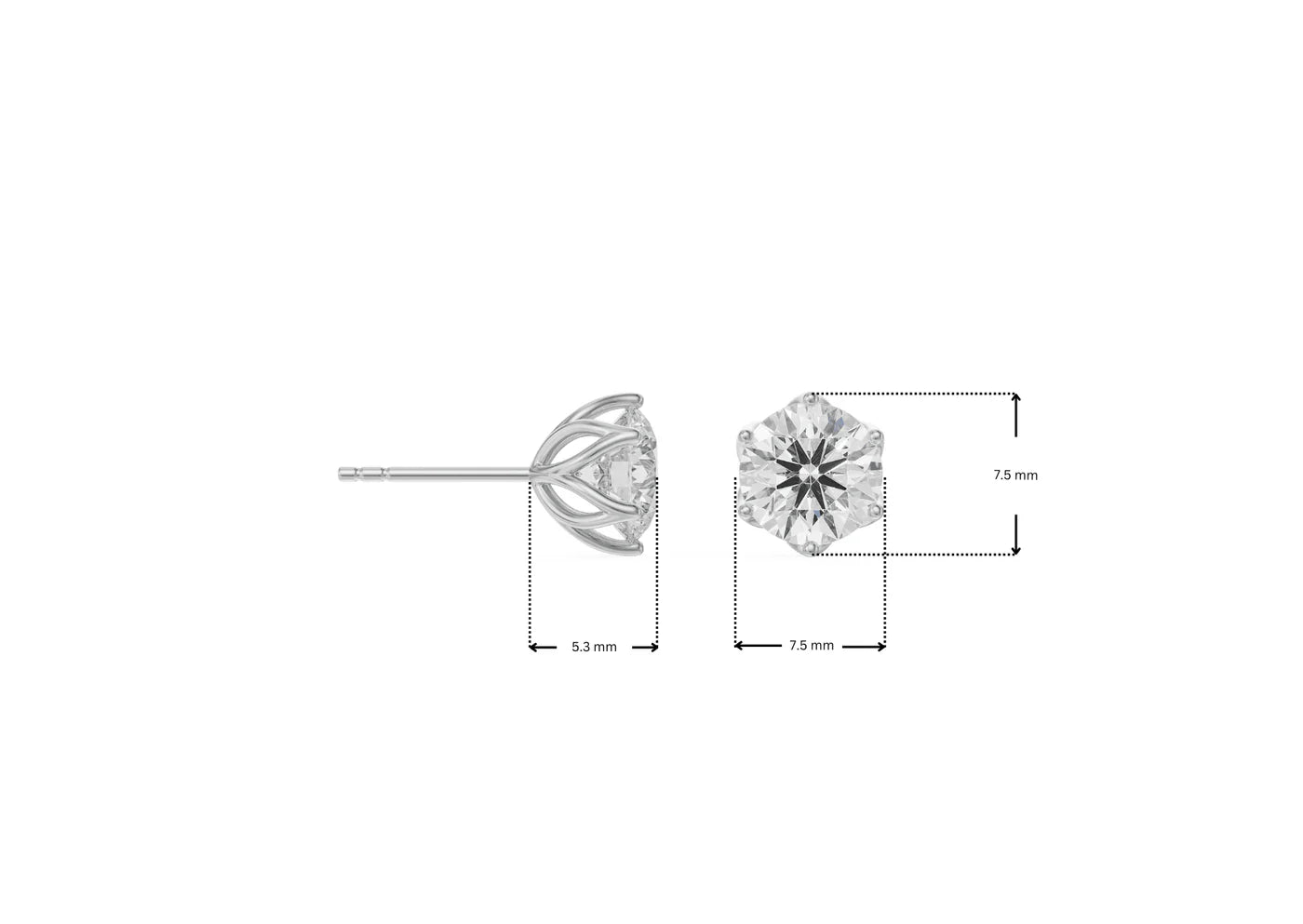 Diamond earring with dimensions on a white background