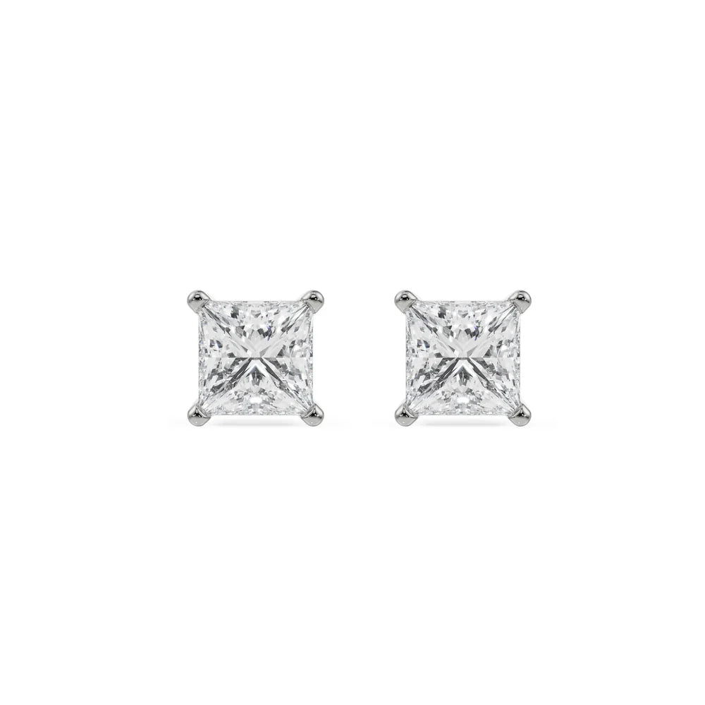 Diamond stud earrings on a white background