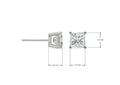 Diamond stud earring with dimensions on a white background