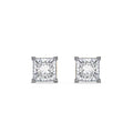 Pair of square-cut diamond stud earrings on a white background