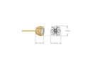 Diamond stud earrings with gold and silver posts, shown with measurements on a white background.