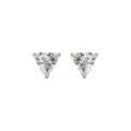 Pair of triangle-shaped diamond stud earrings on a white background