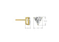 Gold earring with clear gemstone and measurement details on a white background