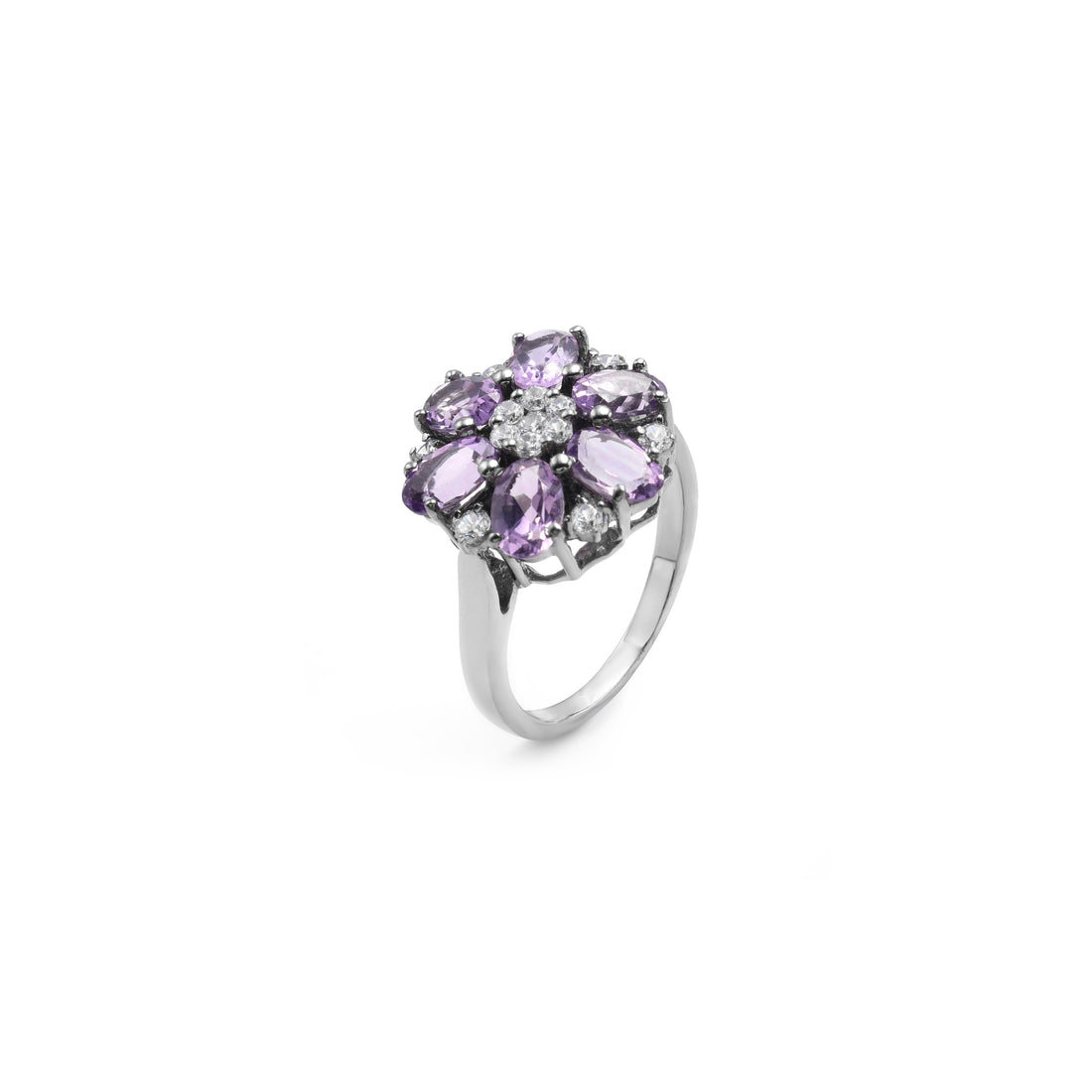 925 Silver Amethyst Ring With Cubic Zirconia & Amethyst Stones