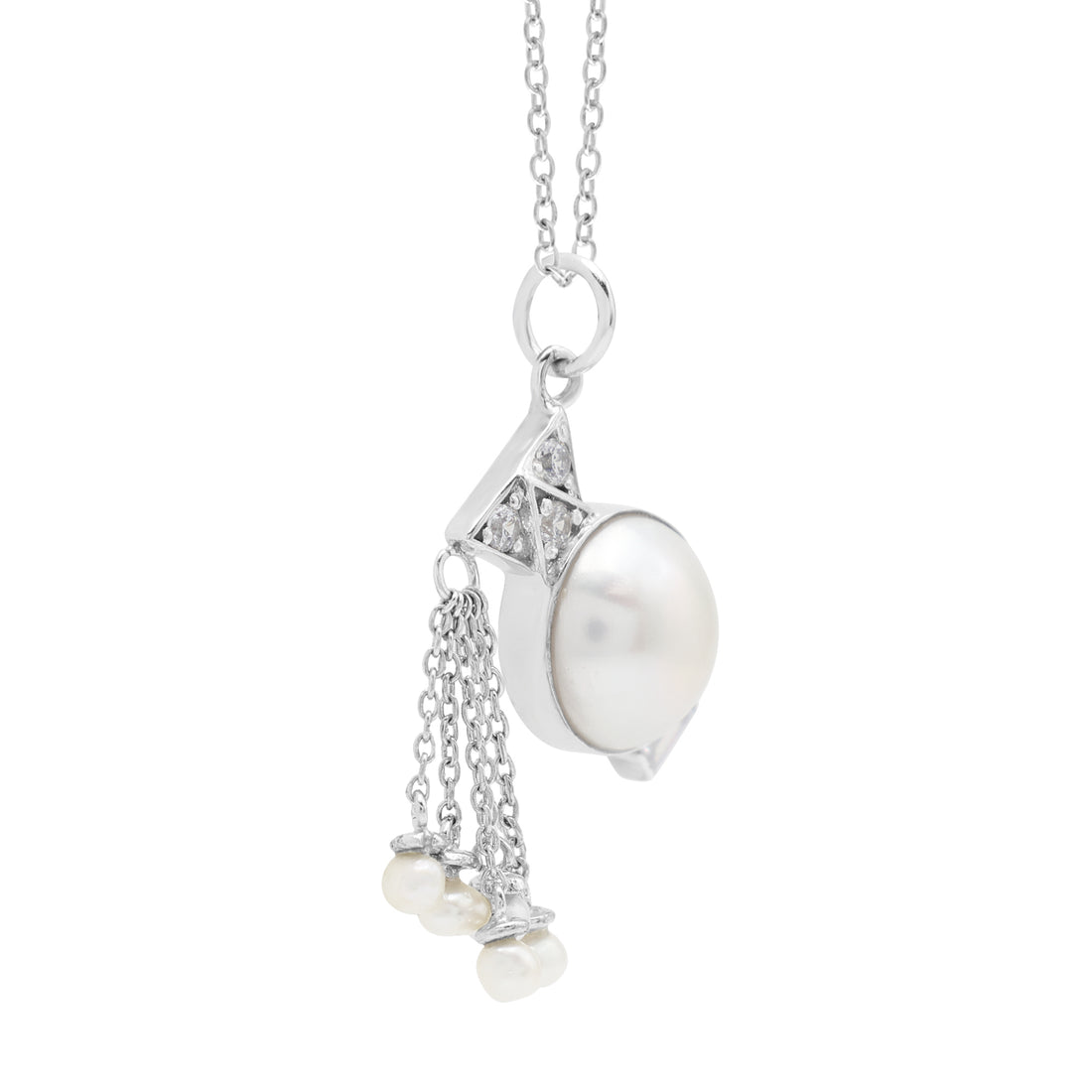 925 Silver Aquarius Pendant White Gold Plated Cubic Zirconia & Freshwater Pearl