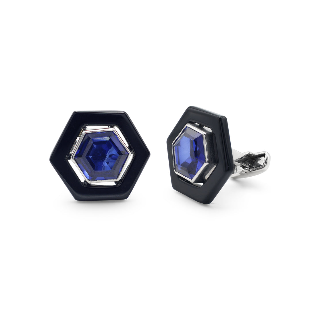 925 Silver Black Onyx & Lab-Grown Blue Stone Cufflinks