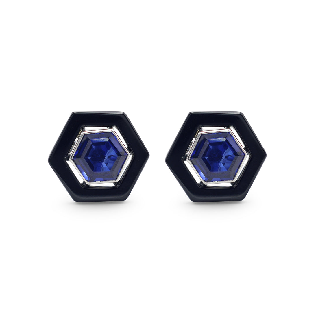 925 Silver Black Onyx & Lab-Grown Blue Stone Cufflinks