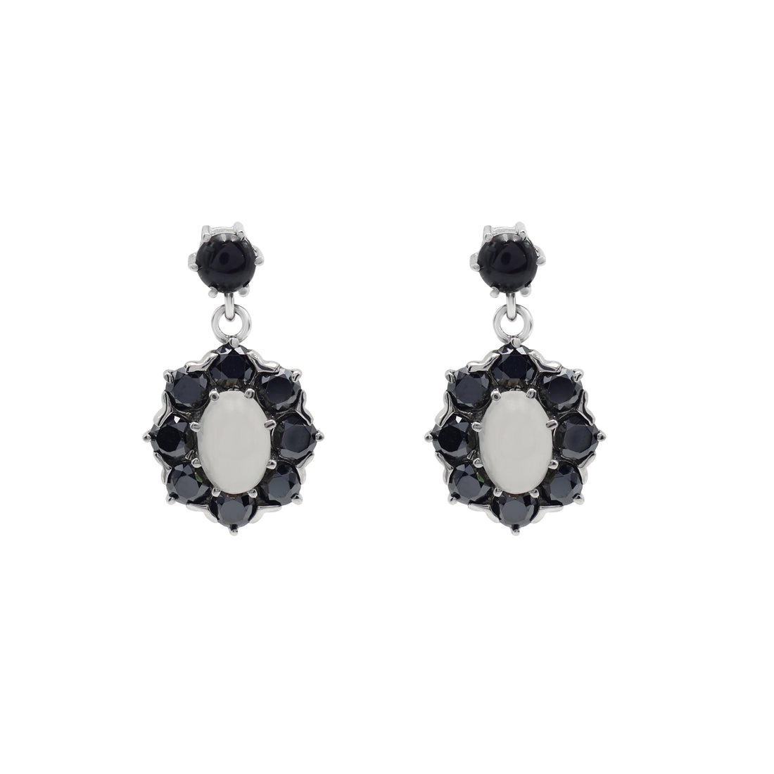 925 Silver Black Spinel & Moonstone Dangle Earring 