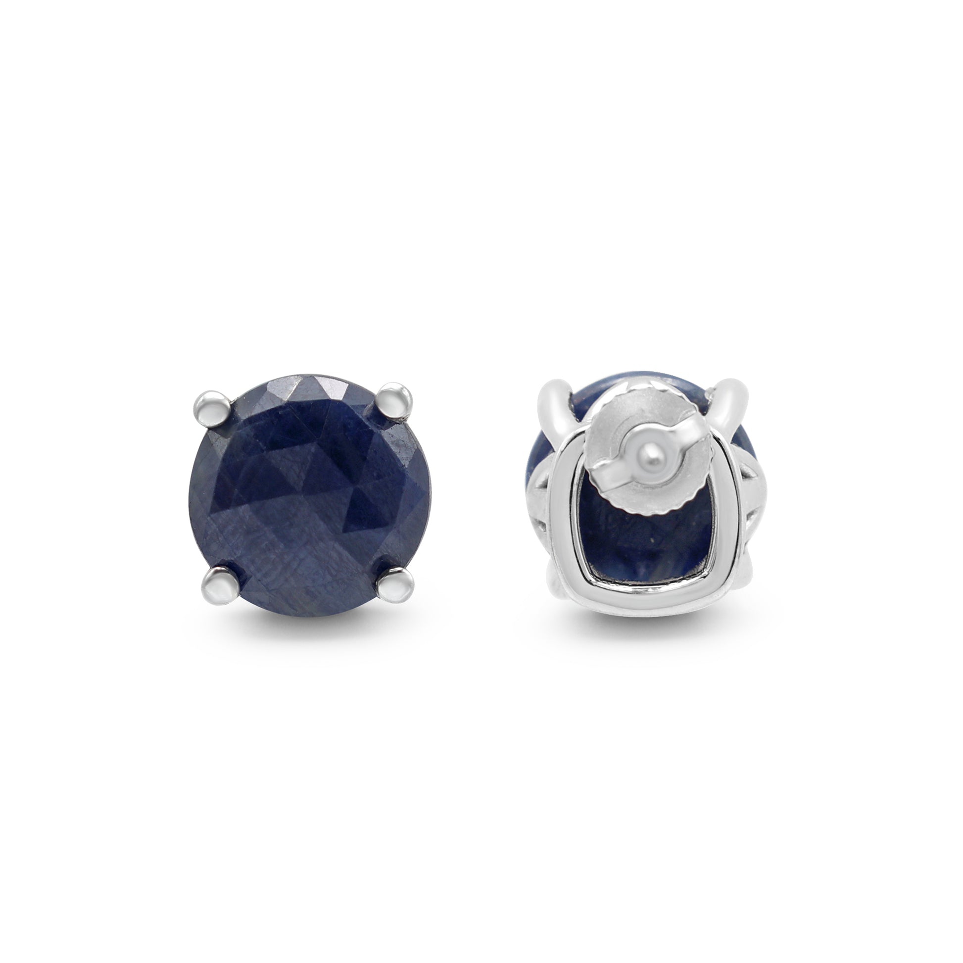 925 Silver Blue Sapphire Stud Earrings Back View