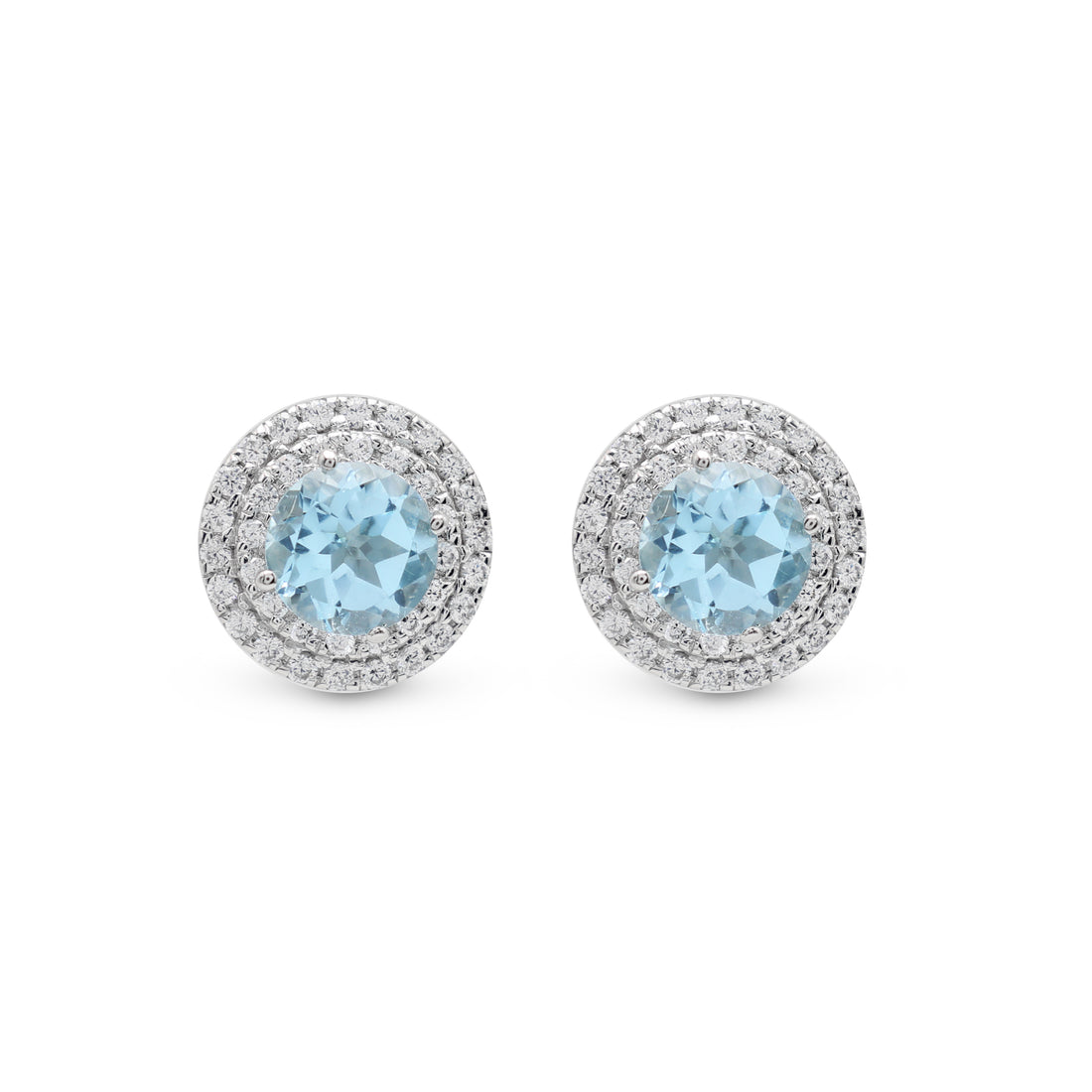 925 Silver Blue Topaz Earrings White Gold Plated