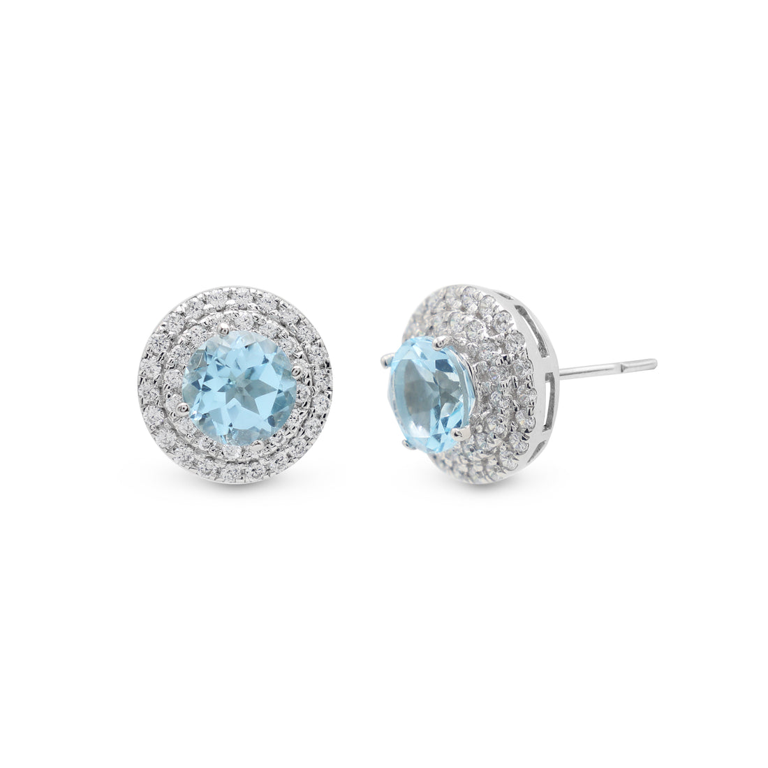 925 Silver Blue Topaz Earrings White Gold Plated