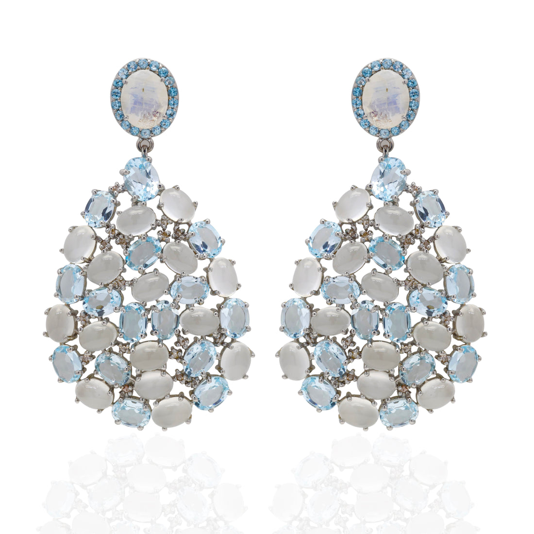 925 Silver Blue Topaz & Rainbow Moonstone Earrings