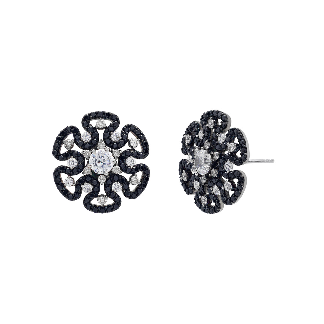 925 Silver Cubic Zirconia & Black Spinel Stud Earrings