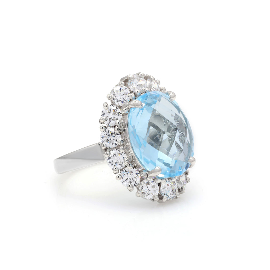 925 Silver Cubic Zirconia & Blue Topaz Ring