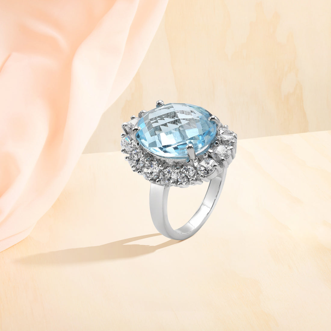 925 Silver Cubic Zirconia & Blue Topaz Ring