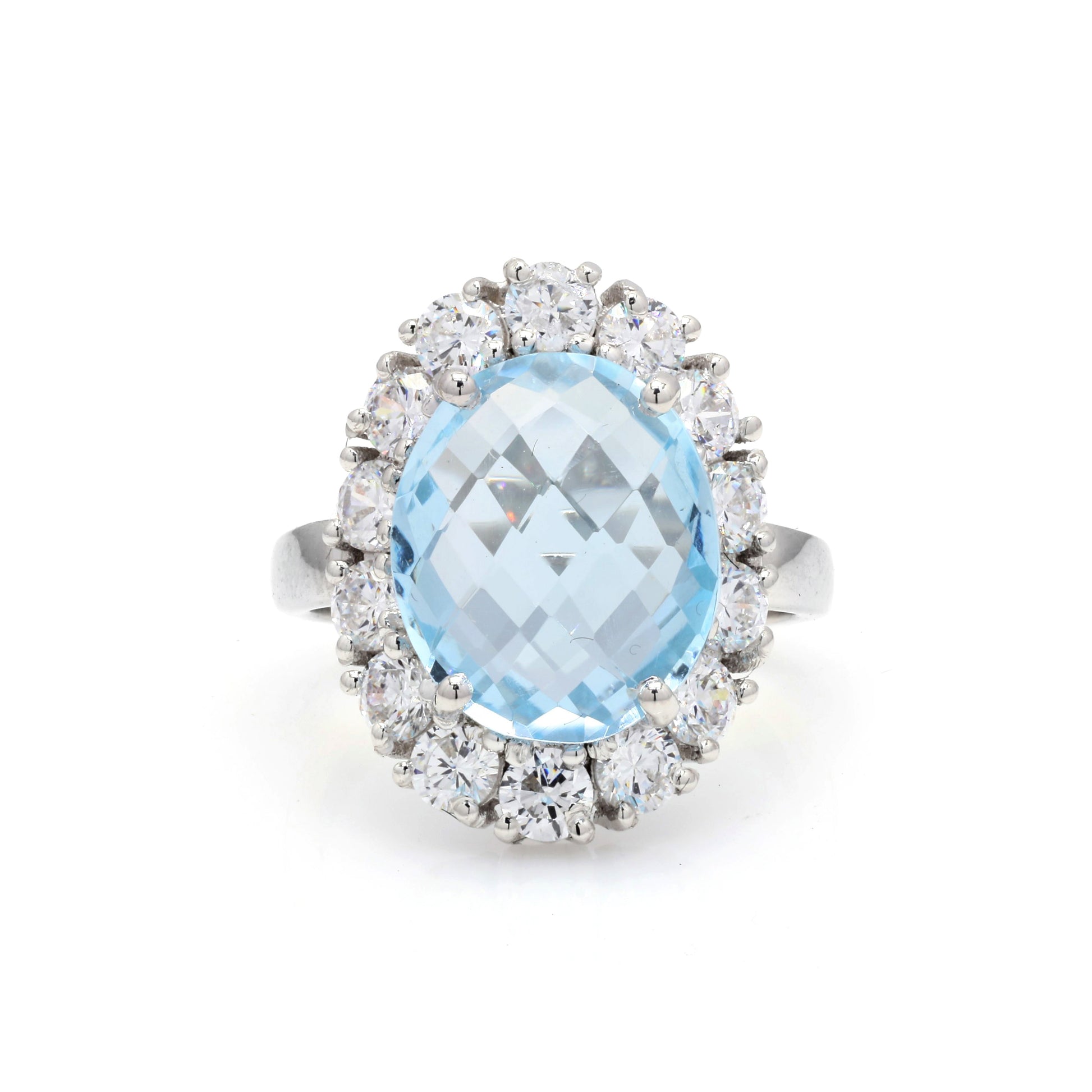 925 Silver Cubic Zirconia & Blue Topaz Ring Front View 2