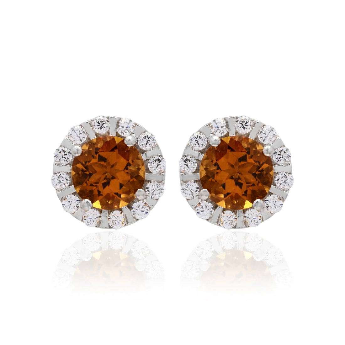 925 Silver Cubic Zirconia & Citrine Stud Earrings