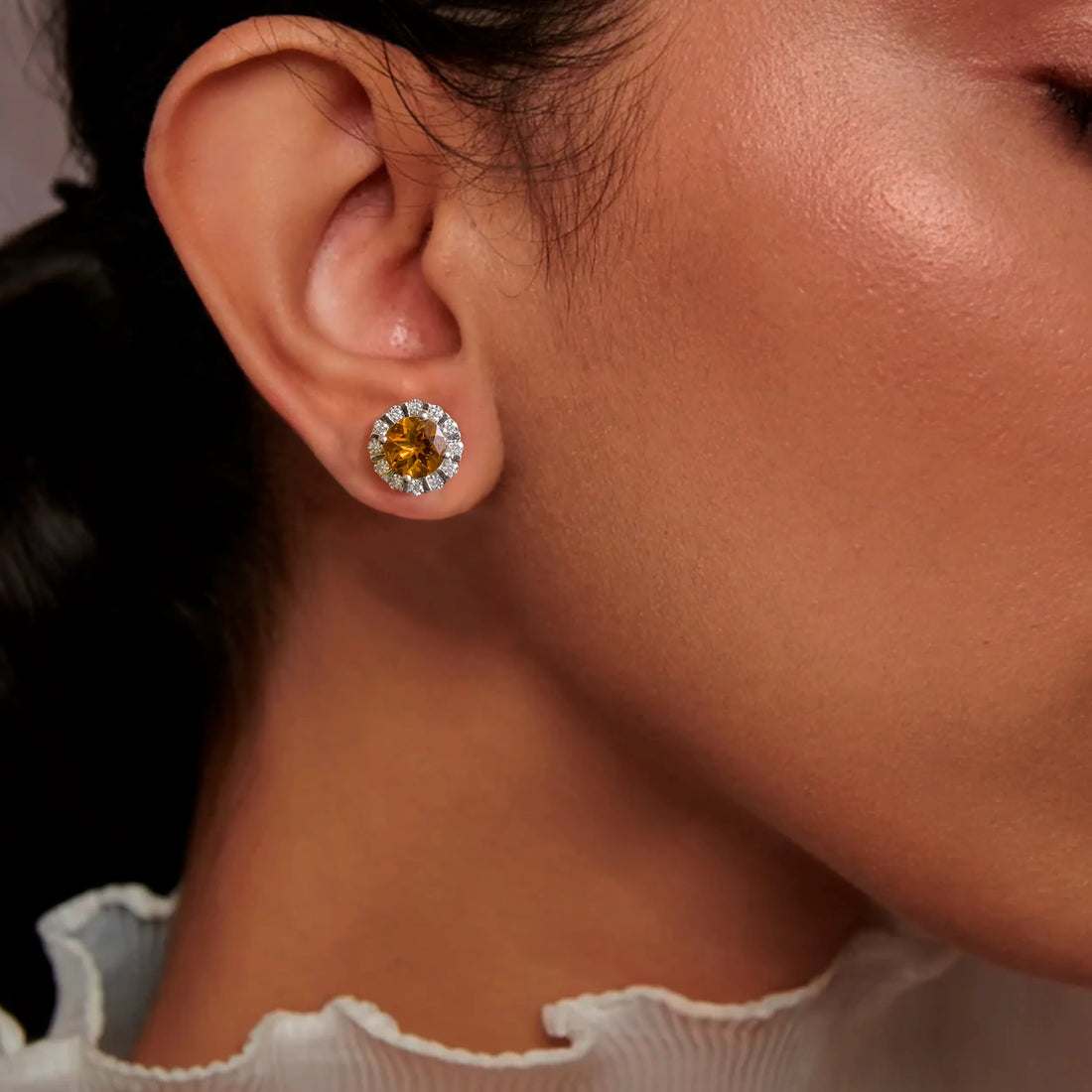 925 Silver Cubic Zirconia & Citrine Stud Earrings