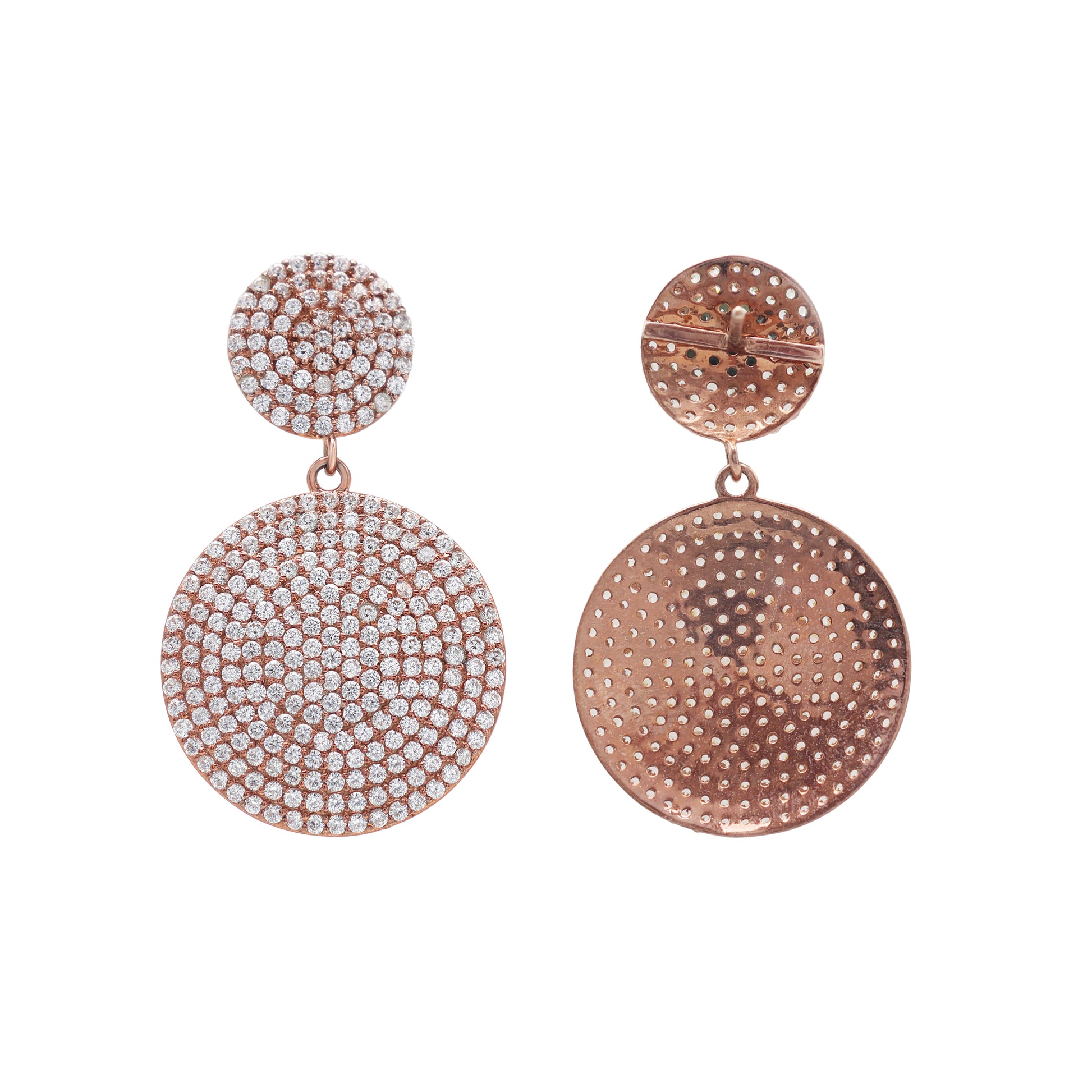 925 Silver Cubic Zirconia Earrings Rose Gold Plated Back View