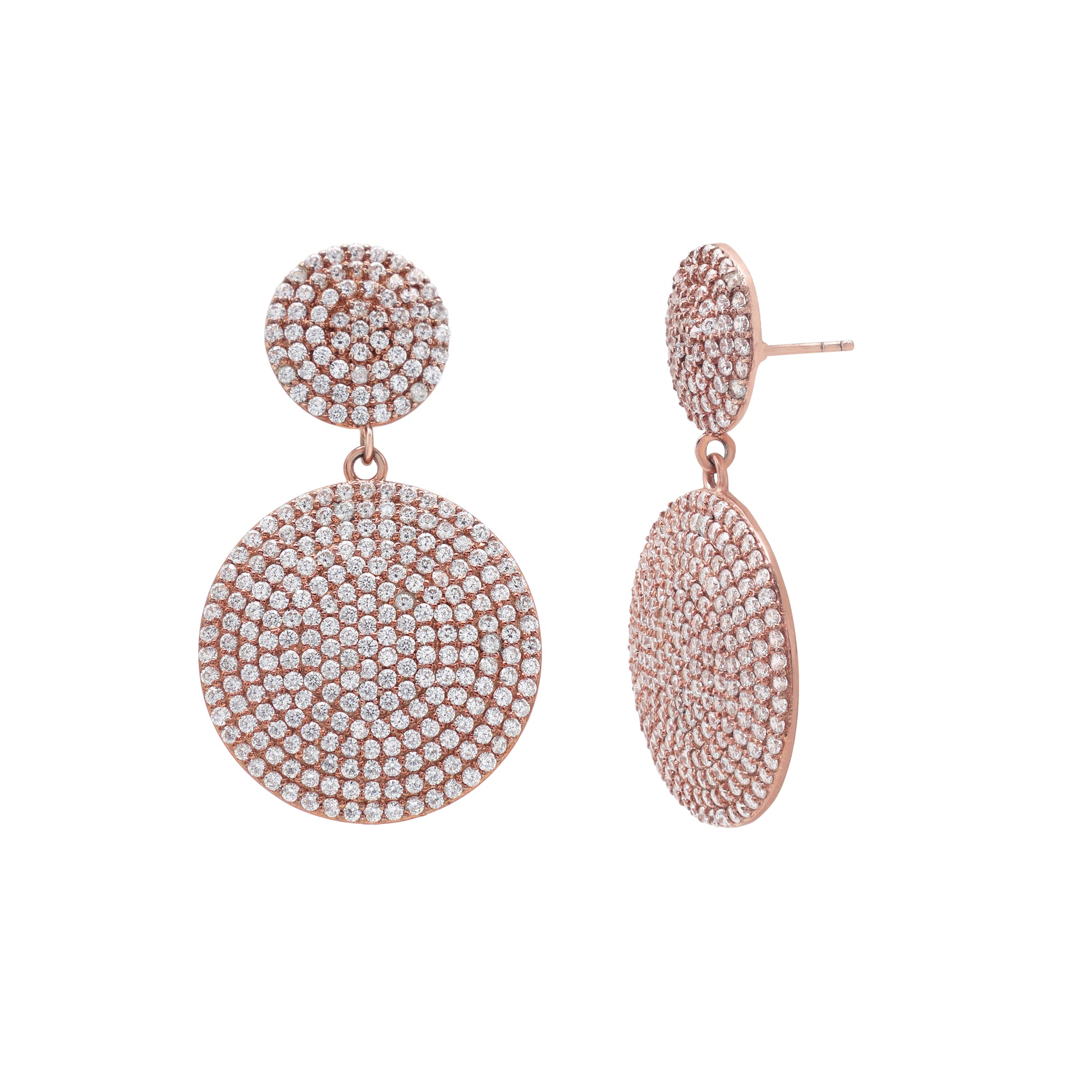 925 Silver Cubic Zirconia Earrings Rose Gold Plated Side View