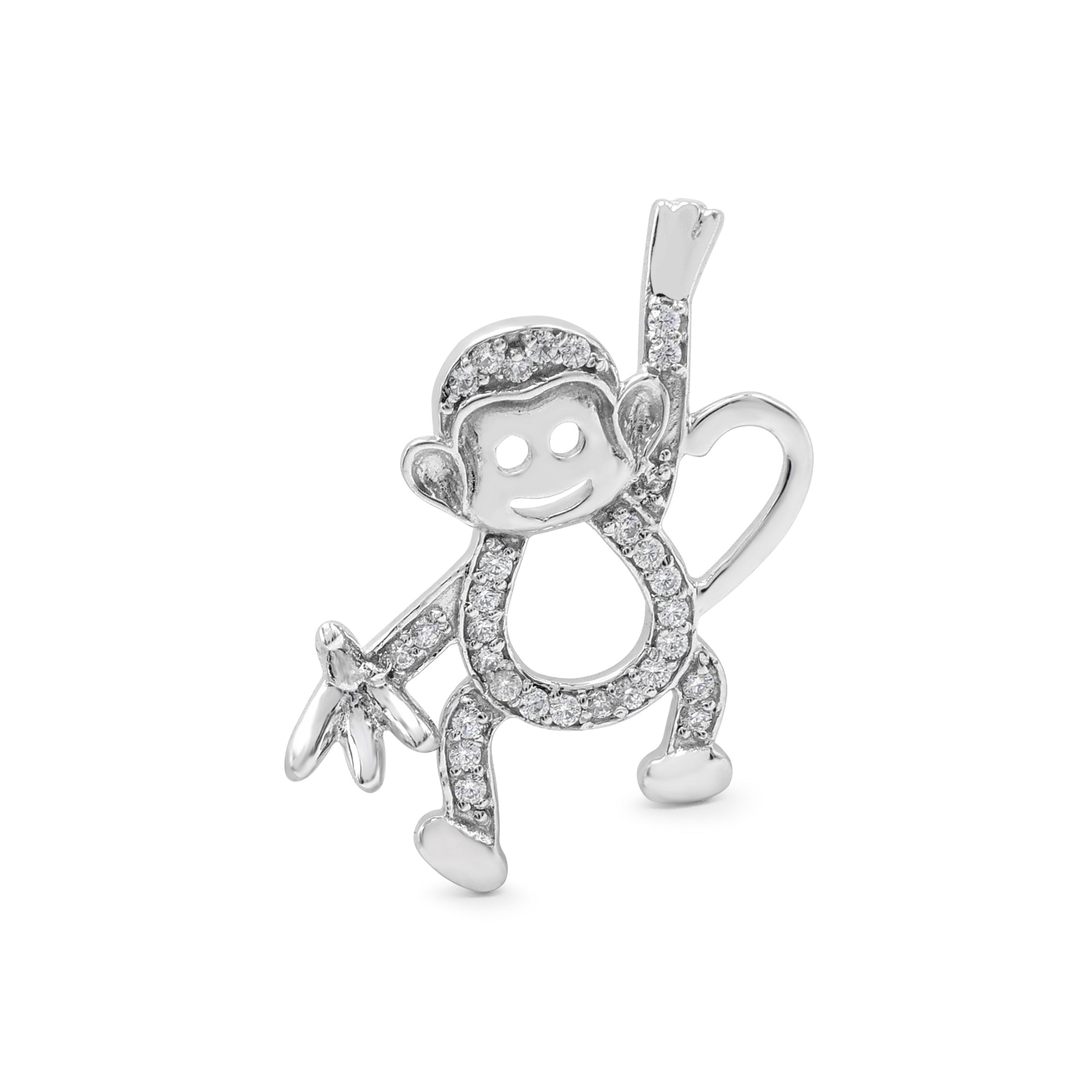 925 Silver Cubic Zirconia Monkey Pendant Front View