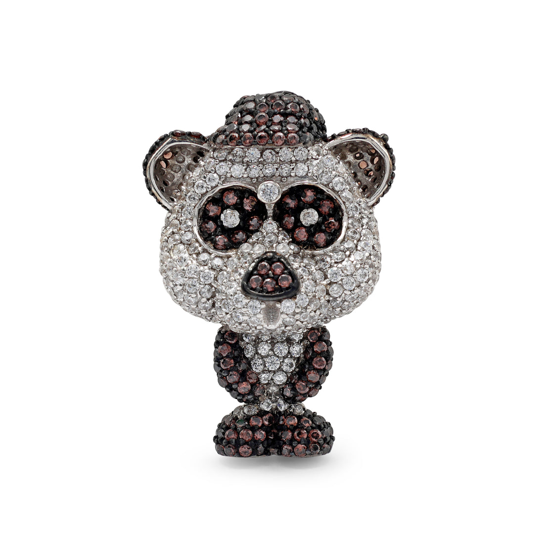 925 Silver Cubic Zirconia Panda Brooch, White Gold & Black Rhodium Plated