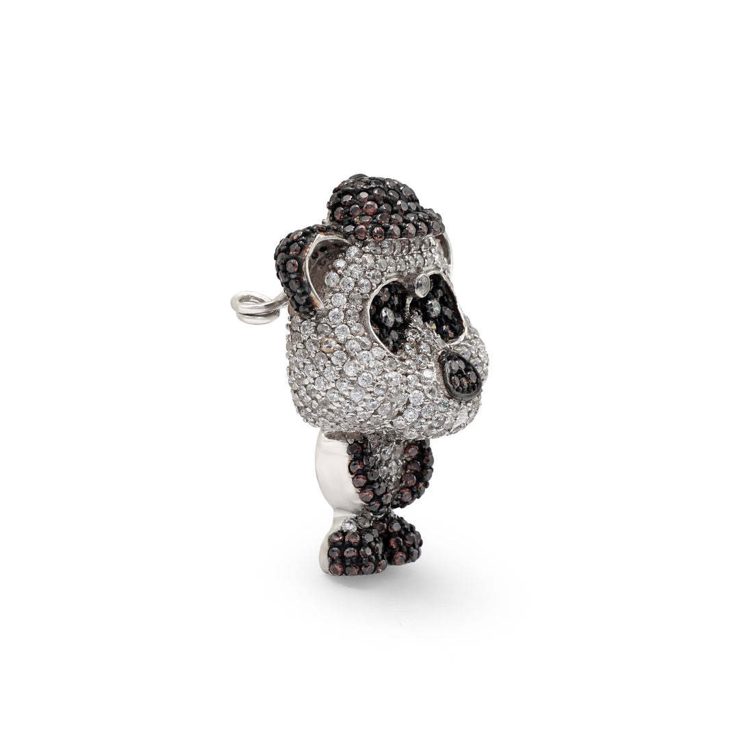 925 Silver Cubic Zirconia Panda Brooch, White Gold & Black Rhodium Plated