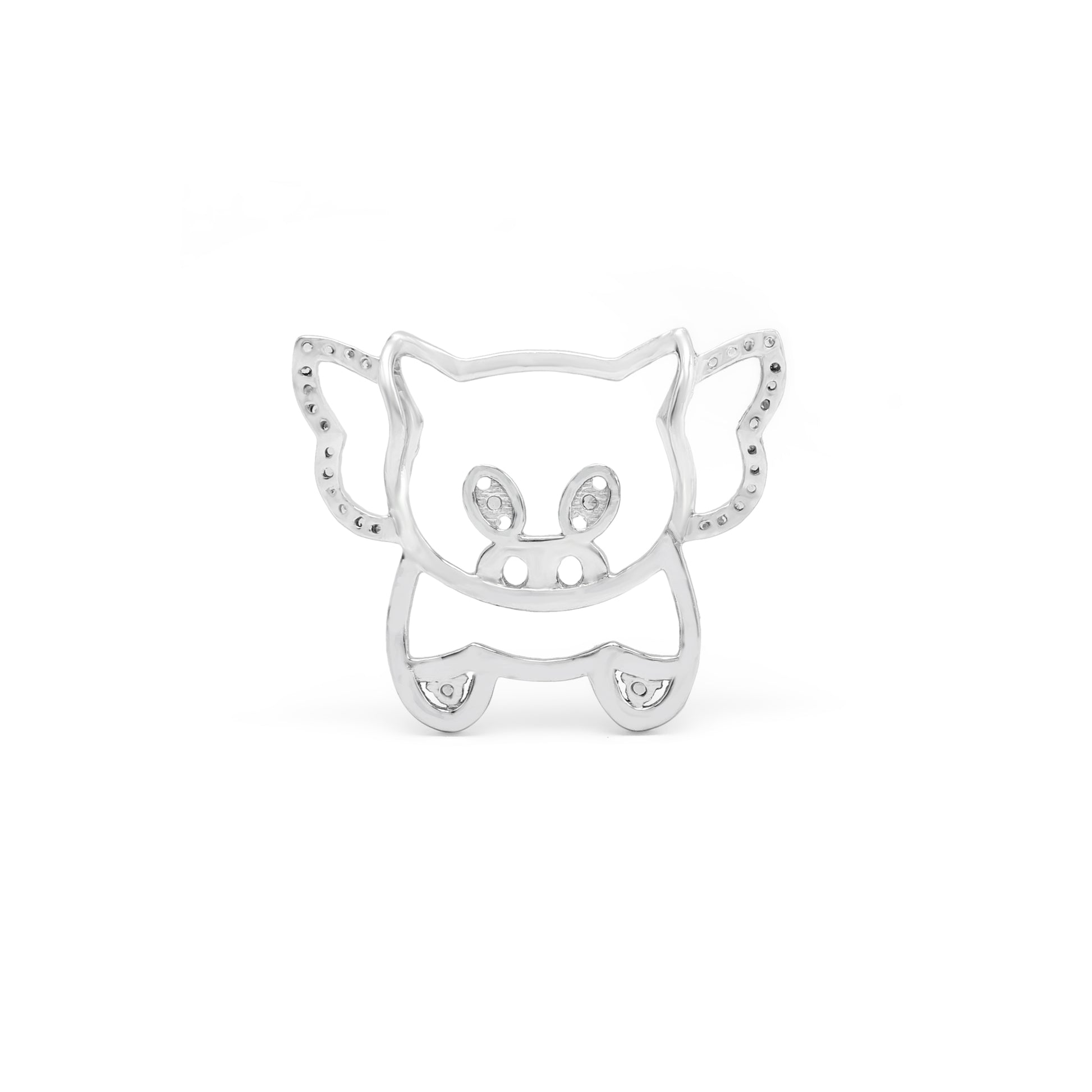 925 Silver Cubic Zirconia Piglet Pendant Back View 