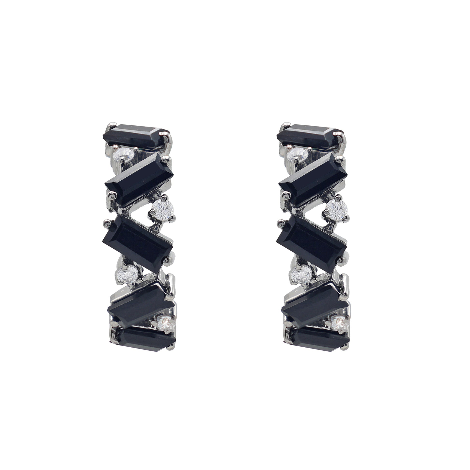 925 Silver Cubic Zirconias & Black Onyx Earring