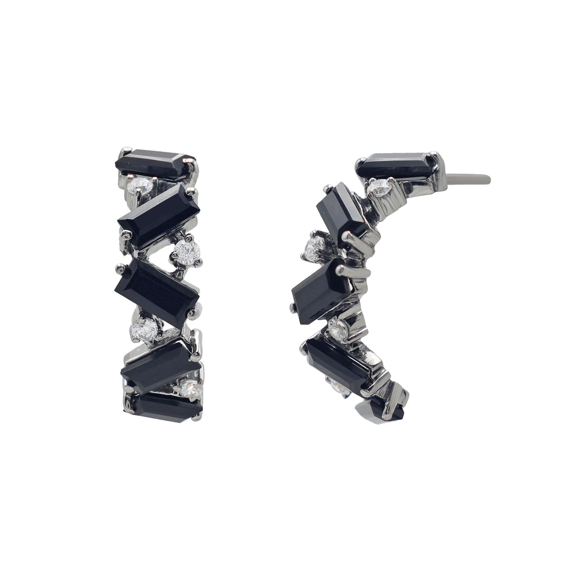 925 Silver Cubic Zirconias & Black Onyx Earring