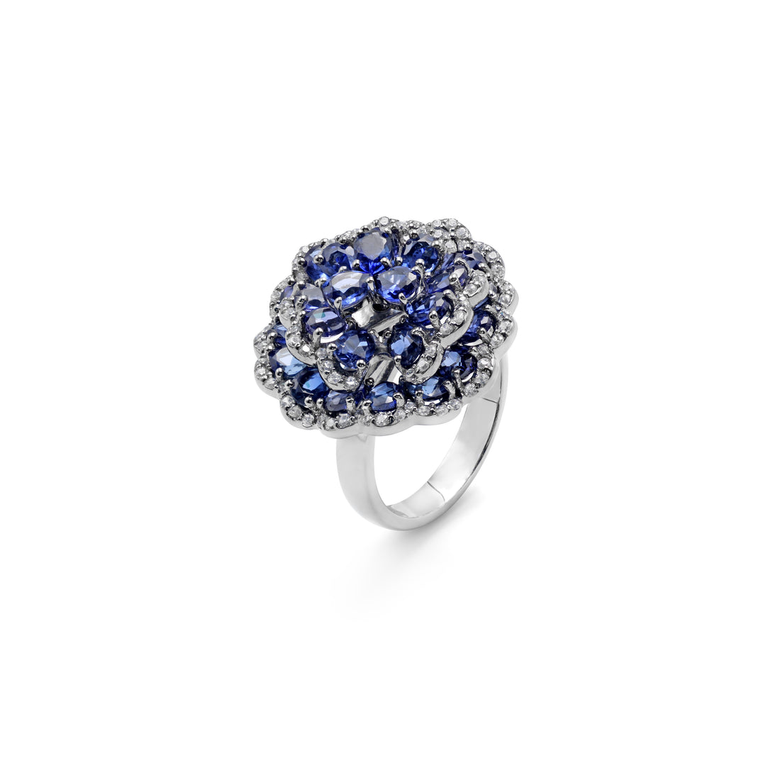 925 Silver Cubic Zirconias & Lab-Grown Blue Stone Ring