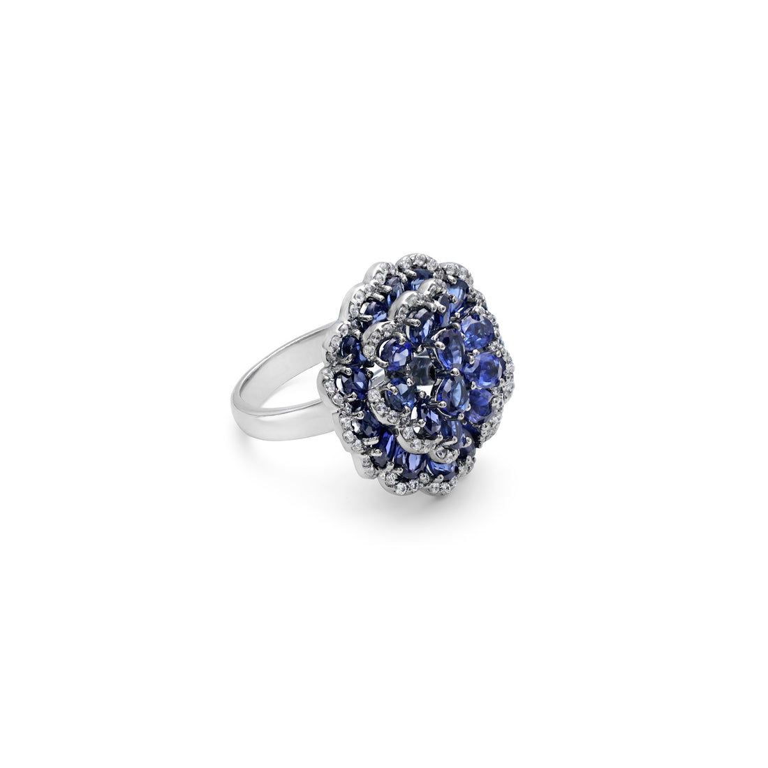 925 Silver Cubic Zirconias & Lab-Grown Blue Stone Ring