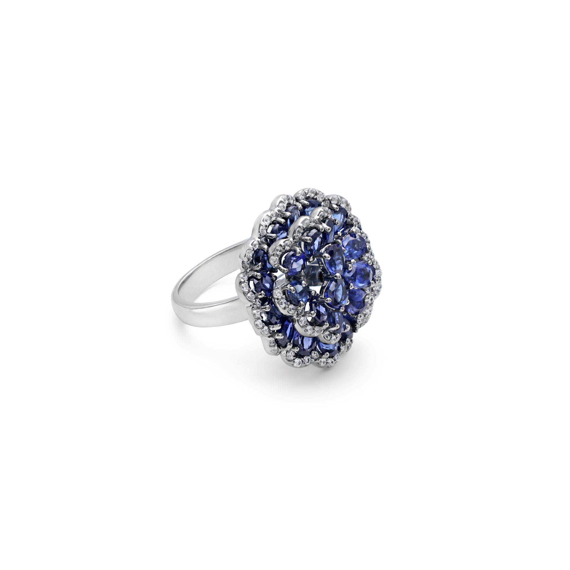 925 Silver Cubic Zirconias & Lab-Grown Blue Stone Ring Side View