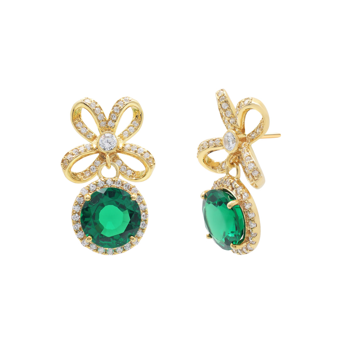 925 Silver Cubic Zirconias & Lab Grown Green Stone Earring