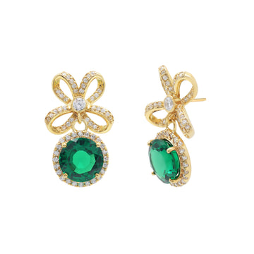 925 Silver Cubic Zirconias & Lab Grown Green Stone Earring