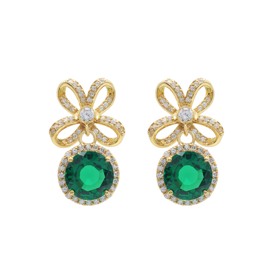 925 Silver Cubic Zirconias & Lab Grown Green Stone Earring