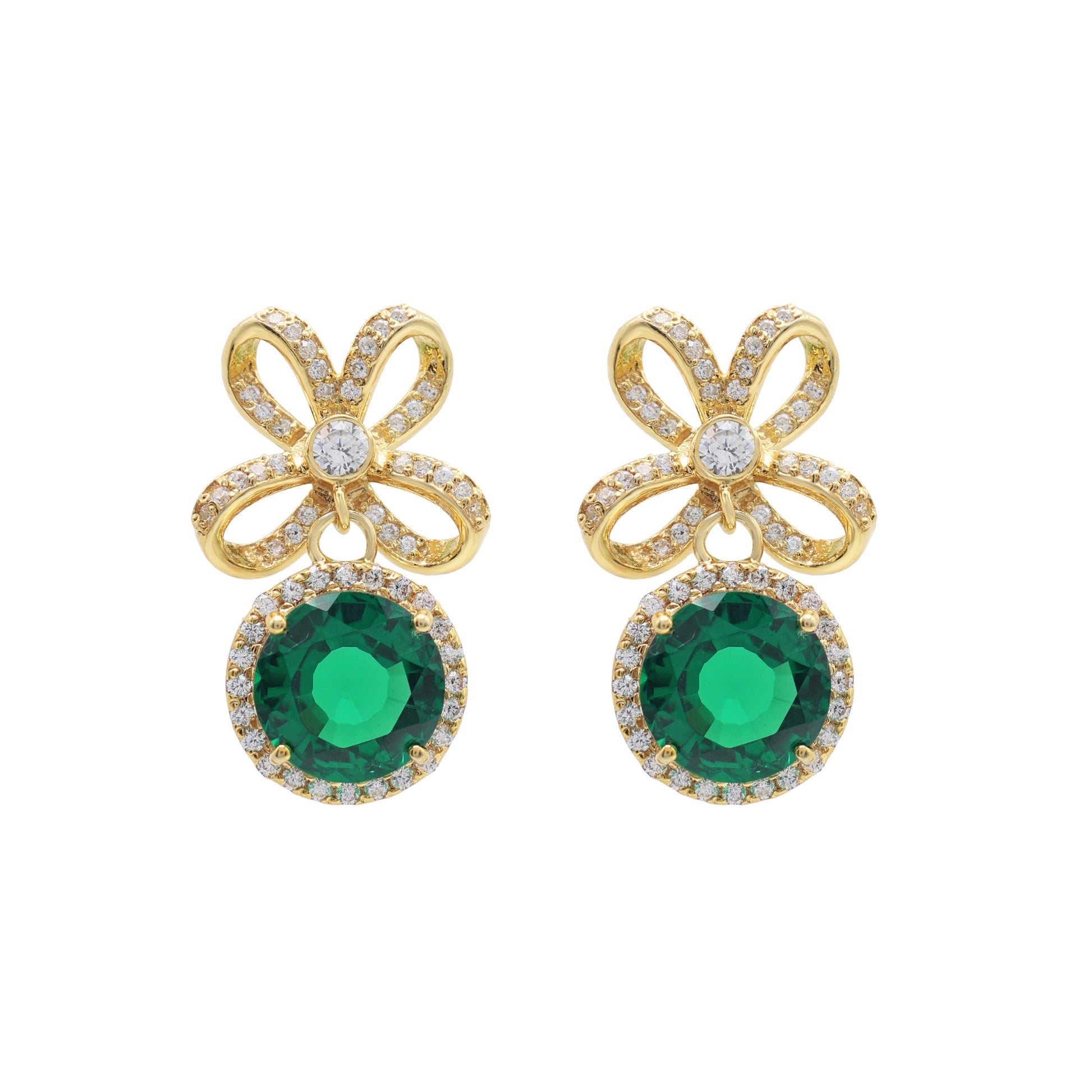 925 Silver Cubic Zirconias & Lab Grown Green Stone Earring Front View