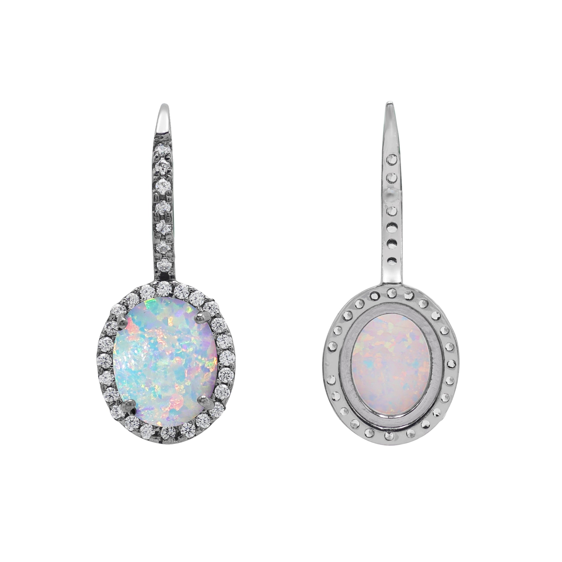 925 Silver Cubic Zirconias & Lab Grown Opal Earring Back View