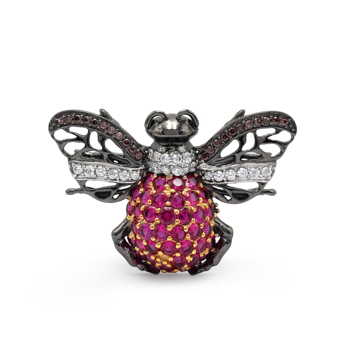 925 Silver Cubic Zirconias & Lab Grown Pink & Brown Stones Brooch