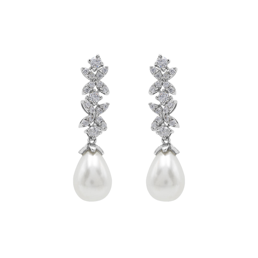 925 Silver Cubic Zirconias and Fresh-Water Pearl Earrings