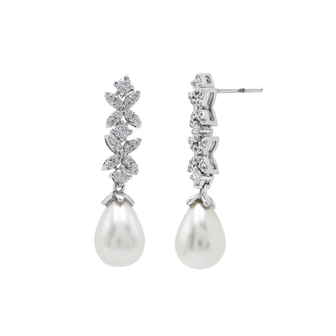 925 Silver Cubic Zirconias and Fresh-Water Pearl Earrings